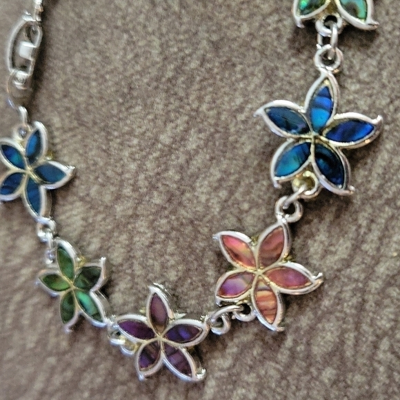 3/$30 Paua Shell Multi-Color Floral Mermaidcore Chain Tennis Bracelet - Picture 3 of 6